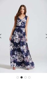 Little Mistress Navy Rose Print Chiffon Maxi Dress