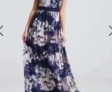 Little Mistress Navy Rose Print Chiffon Maxi Dress