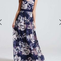 Little Mistress Navy Rose Print Chiffon Maxi Dress