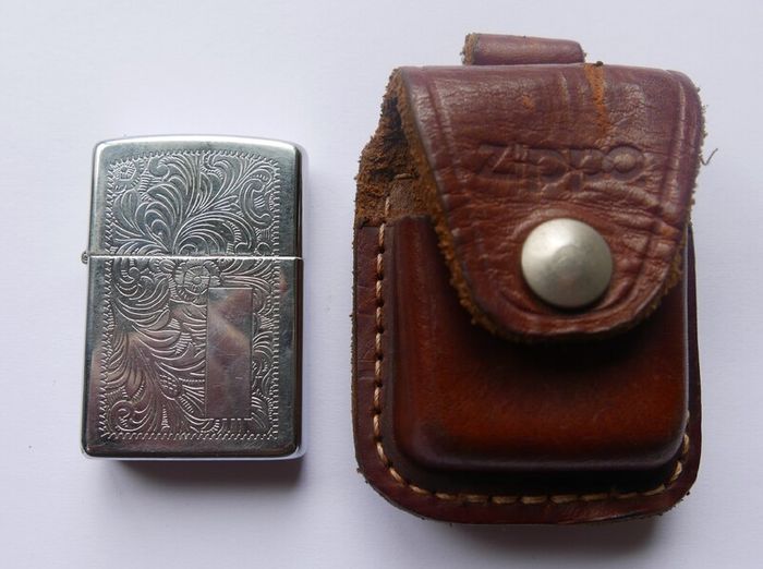 Zippo wind proof lighter with original brown leather case