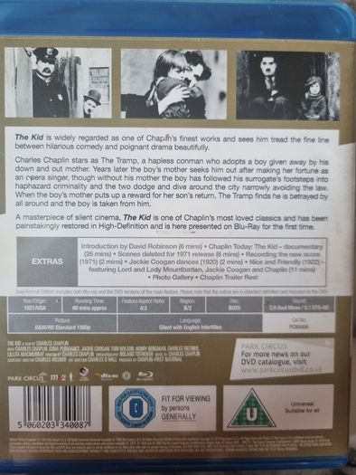 Charlie Chaplin The Kid Blu-ray + Dvd