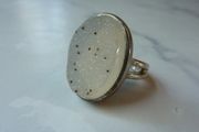 Sterling Silver 925 Large Oval White Druzy Agate Statement Ring Size N Hallmarked 9.9g