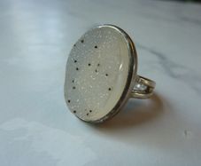 Heavy Sterling Silver 925 Oval White Druzy Agate Statement Ring Size N Hallmarked 9.9g