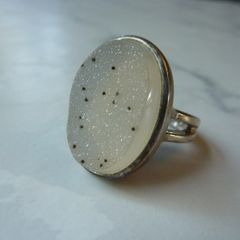Heavy Sterling Silver 925 Oval White Druzy Agate Statement Ring Size N Hallmarked 9.9g