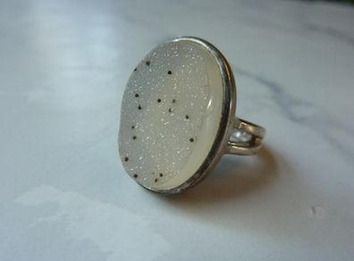 Sterling Silver 925 Large Oval White Druzy Agate Statement Ring Size N Hallmarked 9.9g