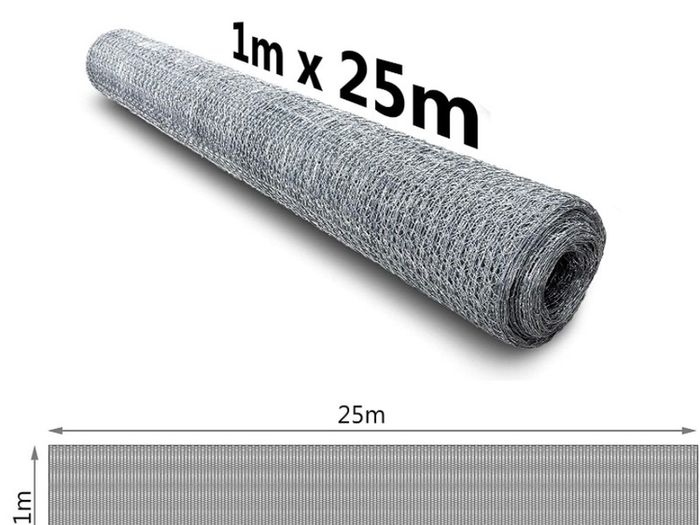 Chicken Wire Mesh Roll, Galvanized Hexagonal Wire Mesh Fencing, Wire Poultry Netting, 1m x 25m, Hole Size: 25mm, Silver (FREE POSTAGE)