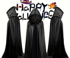 Halloween Cloak Soft Unisex Hooded Black Robe Witch Long Cape Cosplay Costume Prop Party Performance Supplies Holiday Decoration