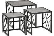 Set of 3 Nest of Tables Square Side Tables with Metal Frame, Grey (FREE POSTAGE)