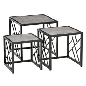 Set of 3 Nest of Tables Square Side Tables with Metal Frame, Grey (FREE POSTAGE)