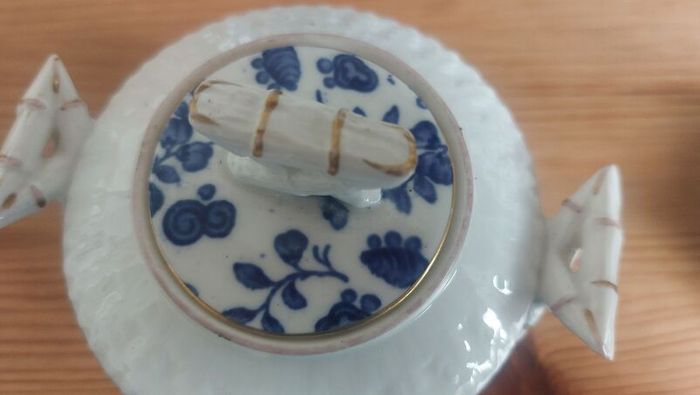 Exquisite Rare Beautifully Shaped and Patterned Blue & White Antique Milk Creamer and Matching Lidded Sugar Bowl by Edwin James Drew Bodley, in the Worchester Pattern Registered 1876, Circa 1875 - 1892