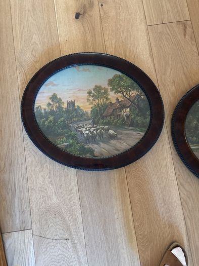 Two Antique oval pictures in beautiful wooden frame