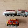 wooden train play set with two electric locomotives and lots of parts Image 3