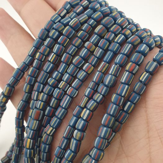 Vintage African Style Stripe Pattern 5.5 - 6 mm Glass Beads Necklace