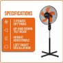 Stand Fan Pedestal fan 16" Oscillating free stand fan Floor fan adjustable height Black & Orange (FREE SHIPPING) Image 4
