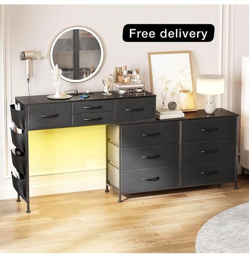 170cm Chest of Drawers with Charging Station and LED Light