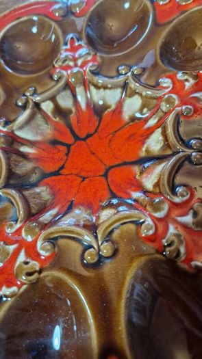 1970's Red and Brown drip glazed Egg Platter