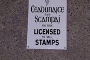 Irish antique style Enamel and Metal Sign. Licensed to Sell Stamps