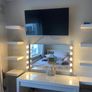 White dressing table with mirror, Hollywood lights, shelves and chair Image 2