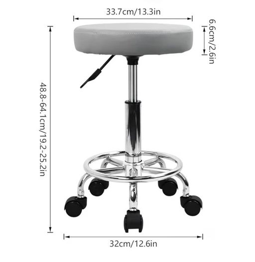 PU Leather Round Rolling Stool with Foot Rest Swivel Height Adjustment Spa Drafting Salon Tattoo Work Office Massage Stools Task Chair Small (Gray)