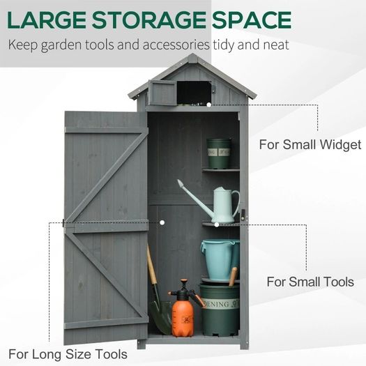 Garden Shed Vertical Utility 3 Shelves Shed Wood Outdoor Garden Tool Storage Unit Storage Cabinet, 77 x 54.2 x 179cm MULTIPLE COLOURS AVAILABLE (FREE SHIPPING)