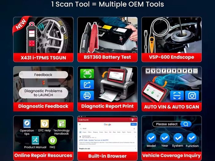 2026 Launch X431 CRP919X BT Bidirectional Car Diagnosis Tool DBSCar VII VCI connector