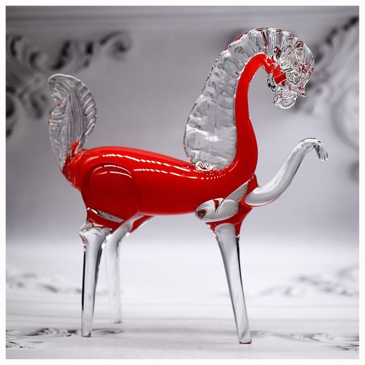 Vintage Modernist Stylised Glass Red Horse made in Belarus.