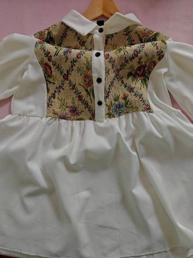 Floral long sleeve blouse for women, elegant bottoned neck, casual wear, white,