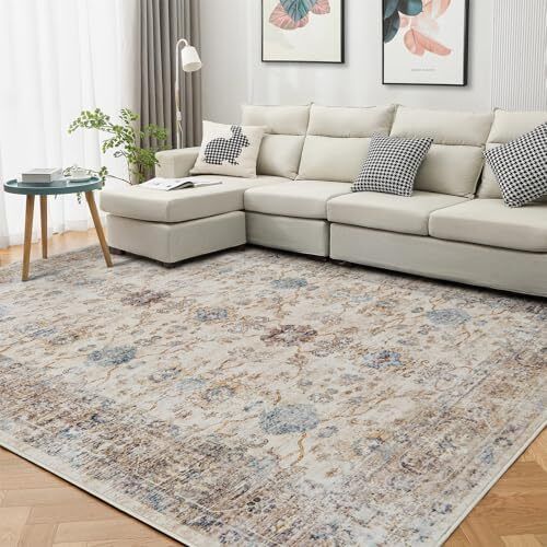 Rugs for Living Room, 200x300cm Large Area Rugs for Bedroom, Vintage Boho Machine Washable Rug, Non Slip Kitchen Rug Faux Wool Rugs Soft Short Pile Carpet for Dining Room, Office