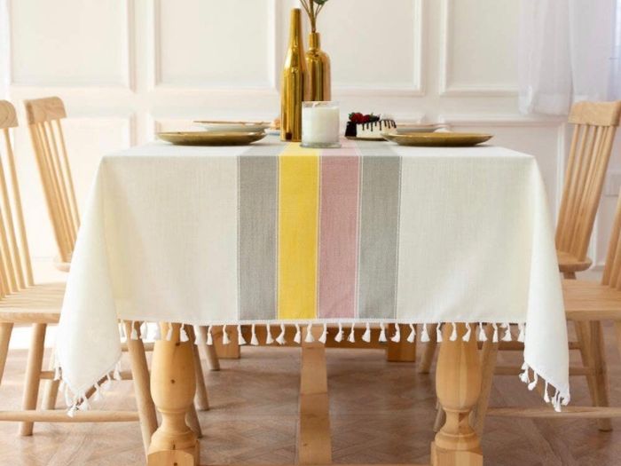 Washable Stitching Tassel Table Cloth Cotton Linen Tablecloth Rectangular Dust-Proof Table Cover (MULTIPLE SIZES, SEE DESCRIPTION"