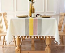 Washable Stitching Tassel Table Cloth Cotton Linen Tablecloth Rectangular Dust-Proof Table Cover (MULTIPLE SIZES, SEE DESCRIPTION"