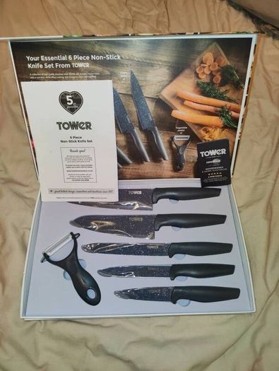 Tower Essentials 6-Piece Non-Stick Knife Set - Grey Stone Finish