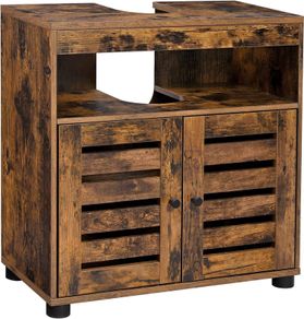 Under Sink Cabinet, Bathroom Vanity Unit, Storage Cupboard, 60 x 30 x 63 cm, with 2 Louvered Doors, Adjustable Shelf, Rustic Brown BBK04BX