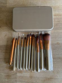 Brand new in box travel size makeup brush set 12 pieces plus metal box
