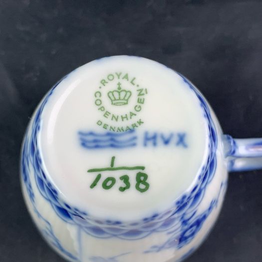 Vintage Royal Copenhagen Blue Fluted Full Lace Demitasse Cup and Saucer