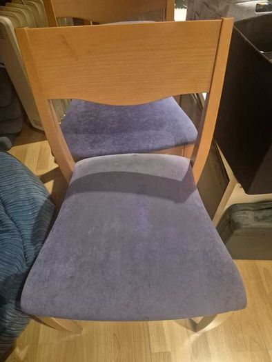Set of 4 Wooden Dining Chairs Blue Suede-Effect Seats