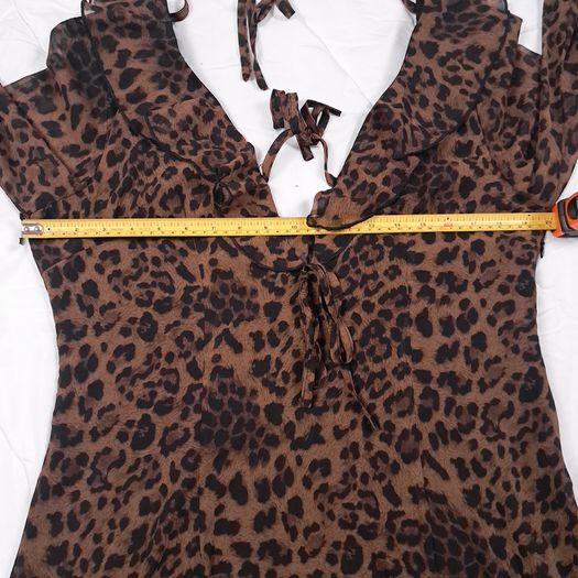 Boohoo Brown Black Leopard Y2K Grunge Tie Front V Neck Flared Mini Dress 16UK/44EU