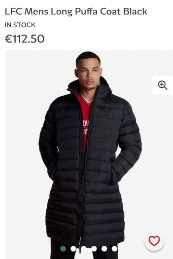 Liverpool Mens Long Puffa Coat Black Football Jacket