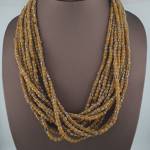 Vintage African Style Stripe Glass 4-5.5mm Beads Necklace Strand