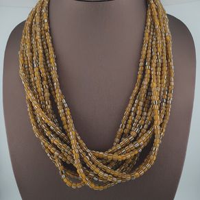 Vintage African Style Stripe Glass 4-5.5mm Beads Necklace Strand
