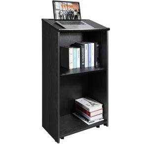 Podium Stand, 119 cm Hostess Stand with 4 Rolling Wheels, Wood Podium with Storage Shelves, and Slant Desktop