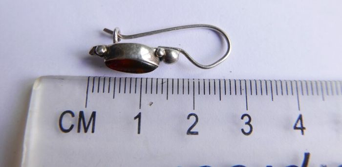 Vintage Baltic Amber Drop Earring, 925 Sterling Silver 2,1g