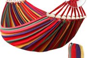 275x155cm Hammock with Spreader Bars, Camping Hammock Outdoor, with Thickened Durable Canvas Fabric and Sturdy Metal Knot, 550 lb Load Capacity, for Backyard, Garden