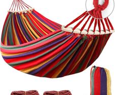 275x155cm Hammock with Spreader Bars, Camping Hammock Outdoor, with Thickened Durable Canvas Fabric and Sturdy Metal Knot, 550 lb Load Capacity, for Backyard, Garden