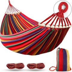 275x155cm Hammock with Spreader Bars, Camping Hammock Outdoor, with Thickened Durable Canvas Fabric and Sturdy Metal Knot, 550 lb Load Capacity, for Backyard, Garden