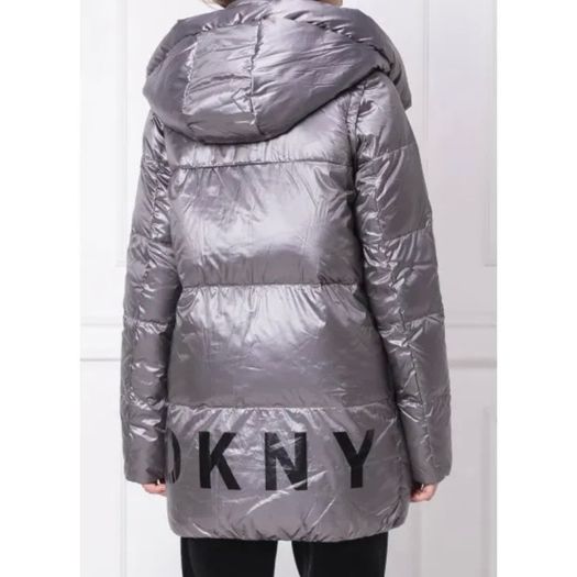 DKNY Sport Metallic Silver Longline Down Puffer Jacket Coat