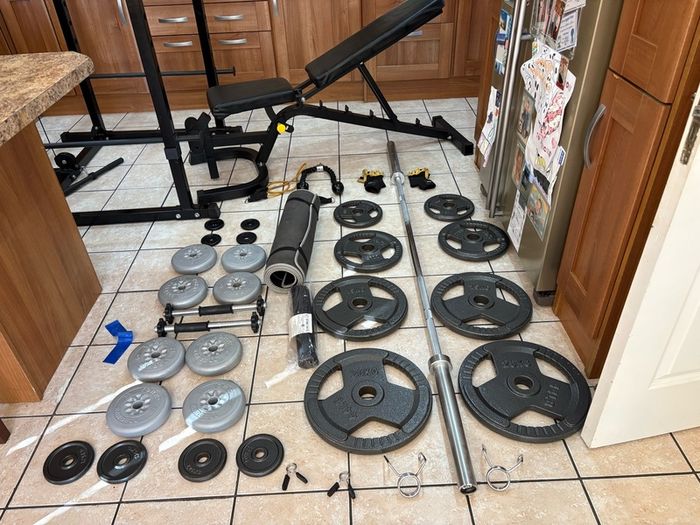 Beautiful Olympic Power Rack + Full Size Integrated Cable System, Olympic Weight, Dumbbells, Bench +