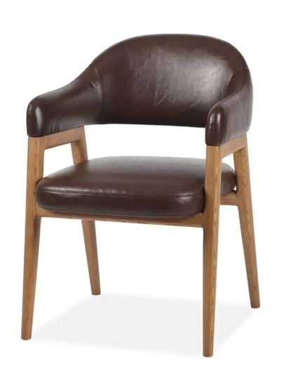 Pair of Leather & Oak Dining Chairs - Like New