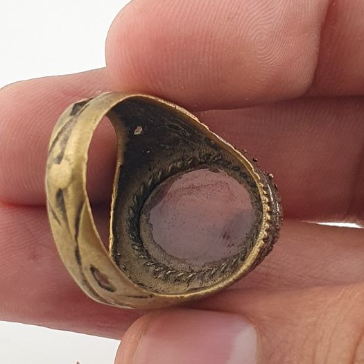 Ancient Brass Handmade With  Eyes Agate Gemstone Ring