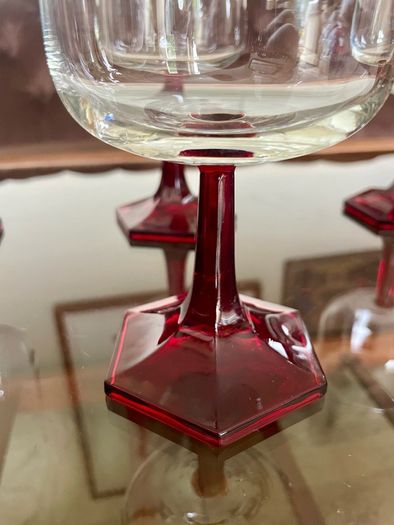 Vintage Luminarc Ruby Red Wine Glass Hexagonal Base Made in France