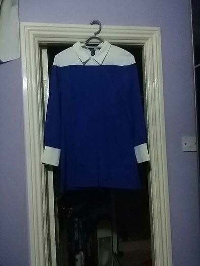 Blue a-line block long shirt